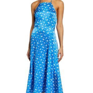 NWOT RARE HVN Astrology Reece Satin Silk Halter Blue Midi Dress Gown XXS $664